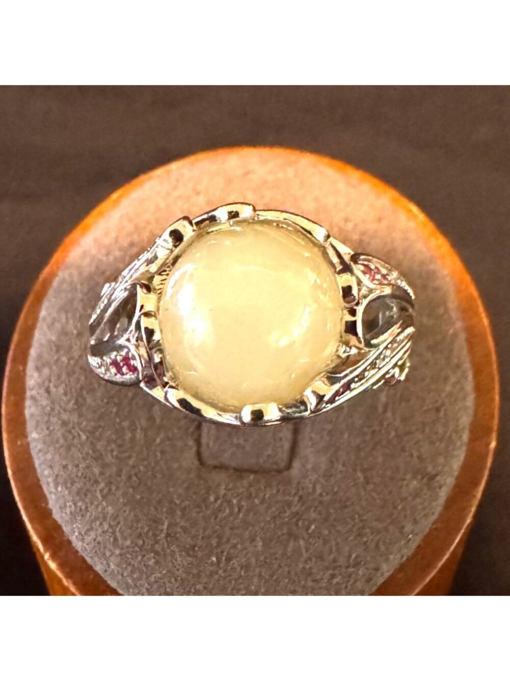 Sterling Silver 925 Moonstone Red & White Cubic Zirconia Ring Size 9.75